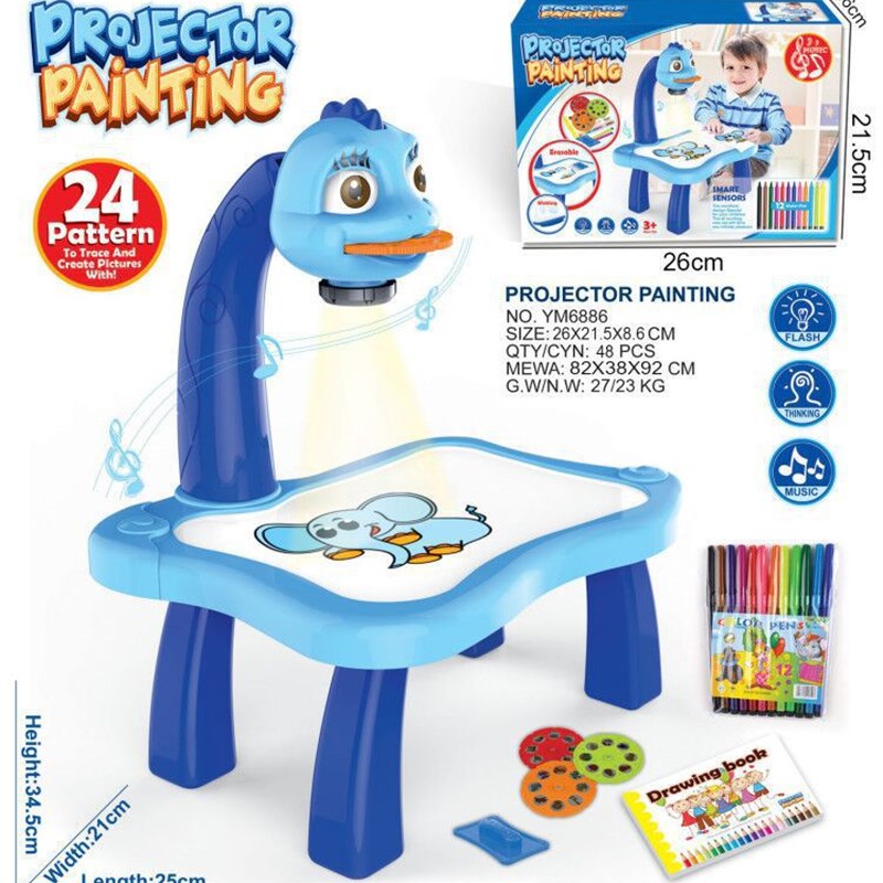 极速跨境儿童智能投m影绘画机启蒙早教画板桌 灯光音乐写字板涂鸦