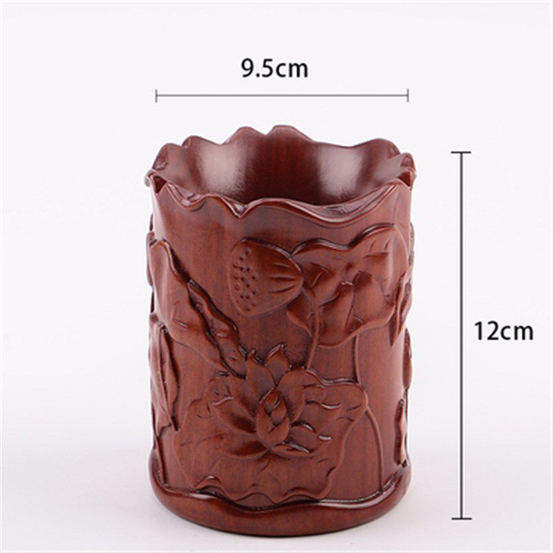 极速包邮实木雕刻l原木红木黑檀笔筒 创意檀木中式仿古摆件 办公