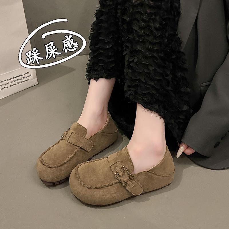 新品牛皮版可踩勃肯鞋女2026新款一脚蹬软底豆豆T鞋舒适防滑复古