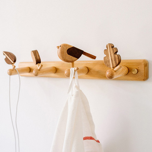 极速鸟语花香挂衣架/创木工坊玄关壁挂衣钩M墙面装饰木质墙上衣帽