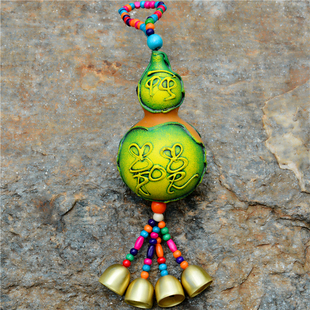 极速民族典民族风铃天然东巴彩绘B葫芦挂件家居装饰祝福挂饰车挂