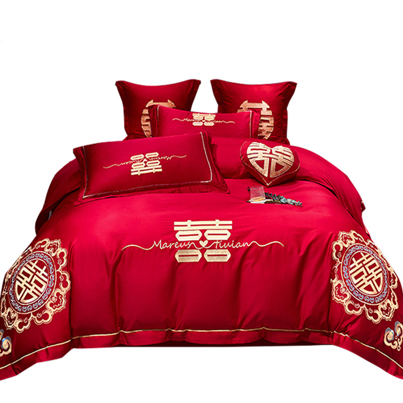 极速中式a结婚床上用品大红色四件套婚庆床组喜庆红色新婚被套床,床上用品,婚庆床品套件,淘宝优惠券,粉丝福利购,淘宝优惠卷