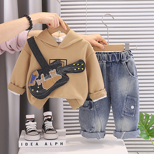 男童休闲套装春秋两件套宝宝小提琴卫衣帅气个性宝宝炸街痞帅衣服