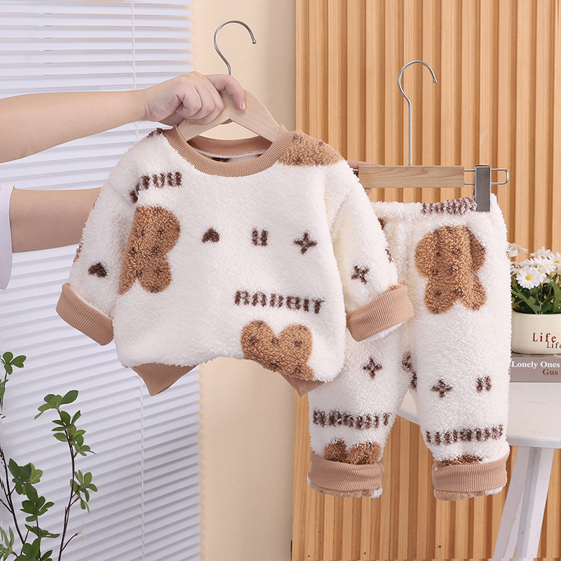 女童睡衣秋冬款2025款珊瑚绒婴幼儿加厚法兰绒冬季儿童居家服套装