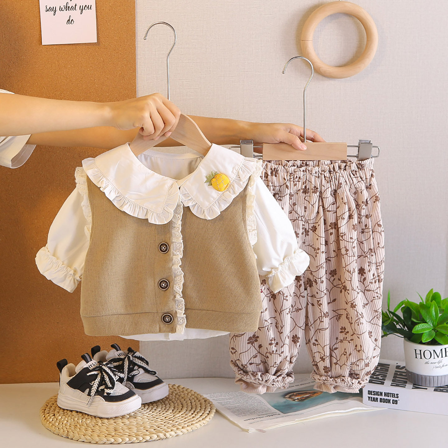 女童春秋针织马甲套装洋气可爱花边领三件套女宝宝秋季毛衣套装,童装/婴儿装/亲子装,套装,淘宝优惠券,粉丝福利购,淘宝优惠卷