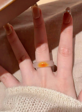 天然黄金糖一口糖玛瑙戒指女款冰种玉石指环素圈指环情侣对戒