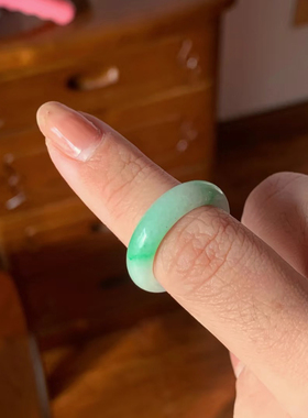 天然翡翠戒指白底青戒指冰种飘花玉石指环素圈指环情侣对戒