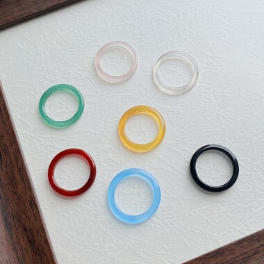 玛瑙玉髓戒指细指环粉蓝红黑黄白绿细戒情侣玉对戒各种跑环