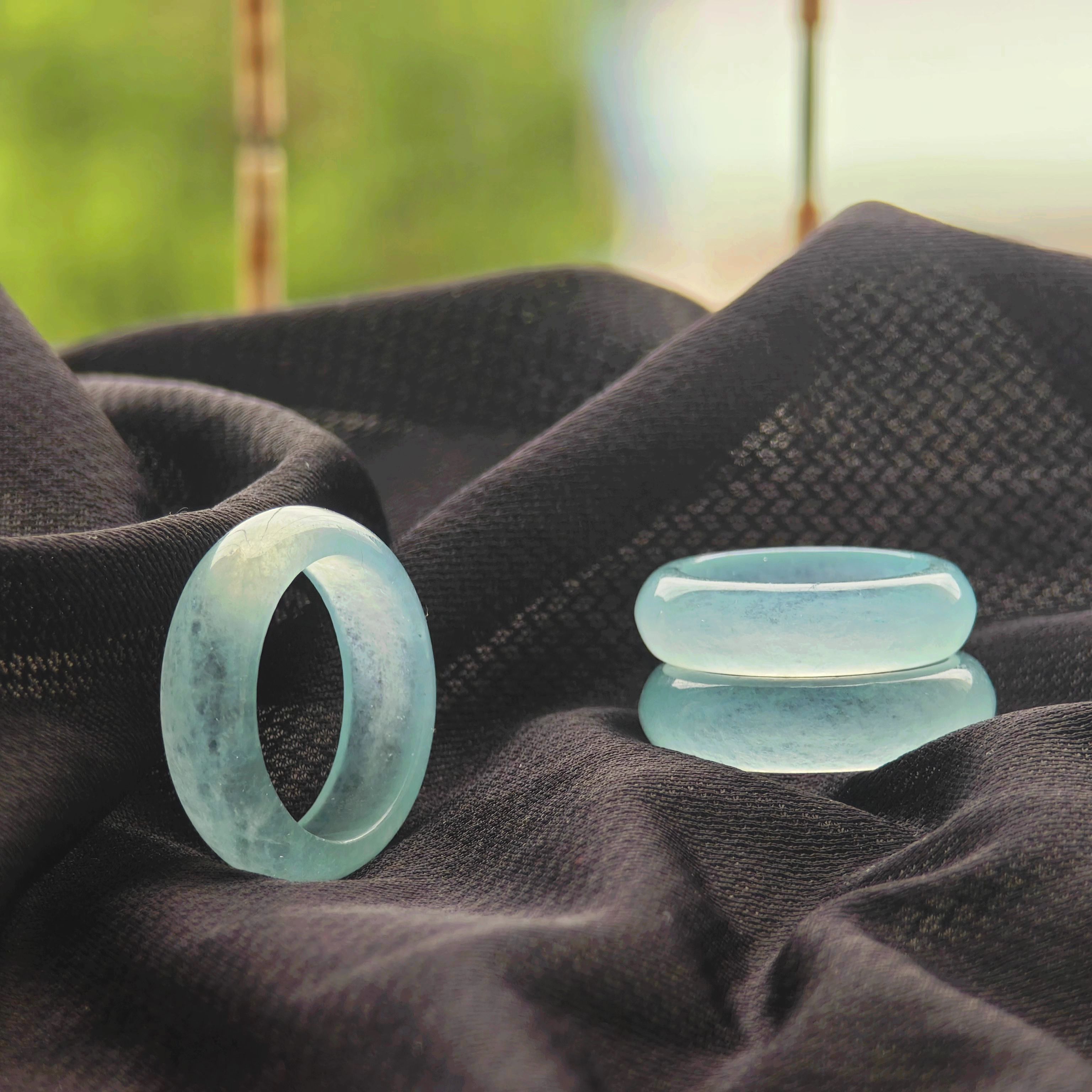 天然海蓝宝戒指素圈男女通用