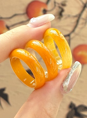 黄翡翠戒指天然翡翠戒指糯种黄玉石指环个性简约