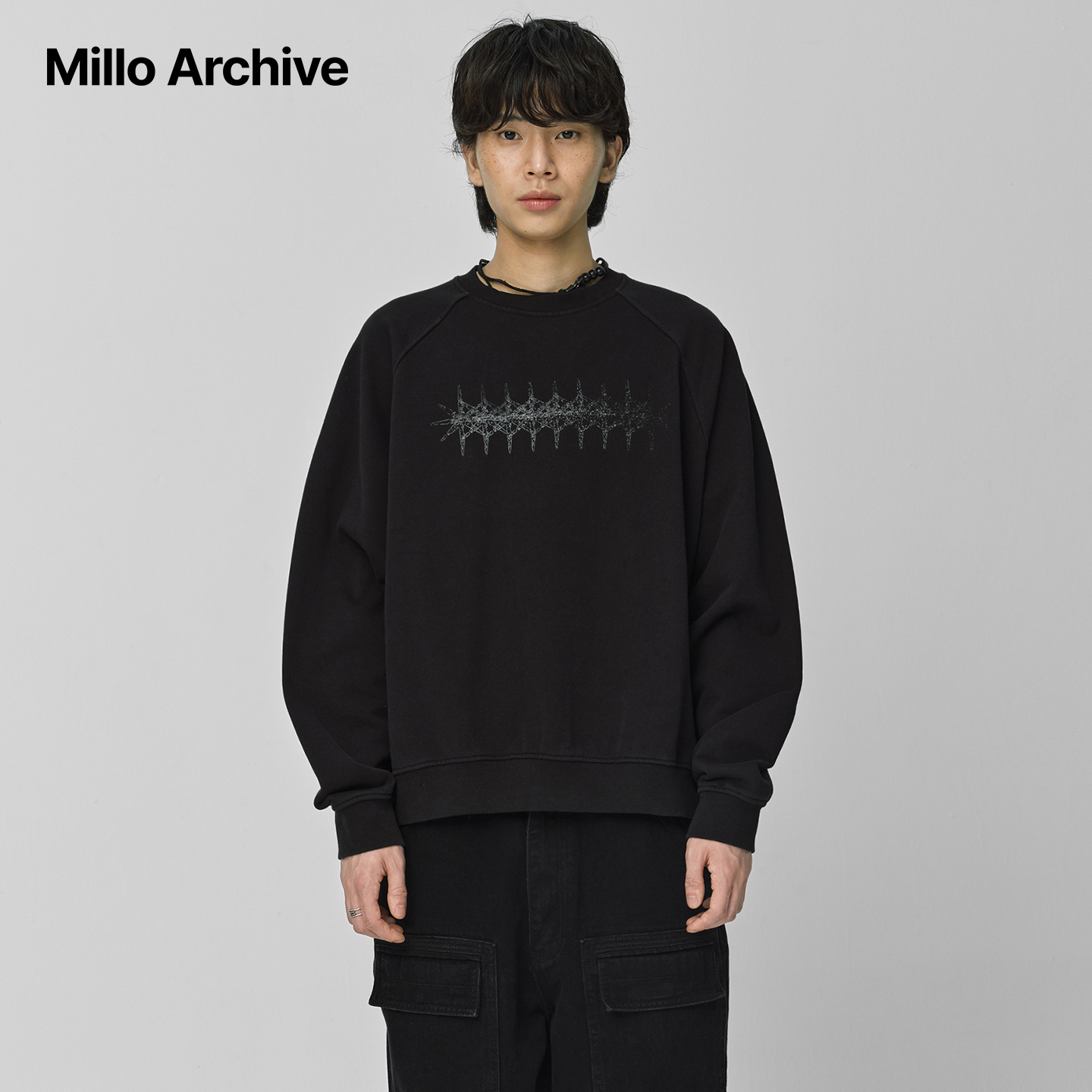 Millo Archive25秋冬美式酷感风圆领套头卫衣男潮牌印花长袖宽松