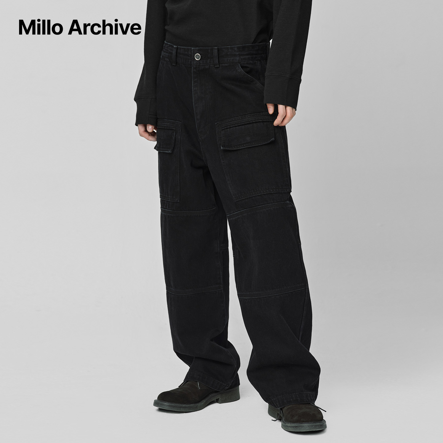 Millo Archive25秋冬黑色工装阔腿裤男多口袋长裤工装风美式潮牌