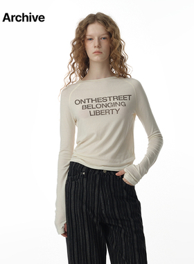 Millo Archive秋季新品英文印花圆领长袖T恤女百搭休闲打底衫