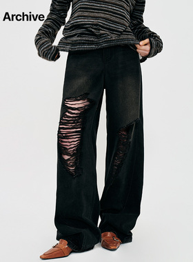 【裴真率同款】Millo Archive磨损阔腿裤个性破洞裤女宽松牛仔裤