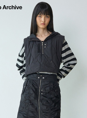 Millo Archive25冬款韩版半拉链连帽无袖马甲女黑色百搭坎肩外套