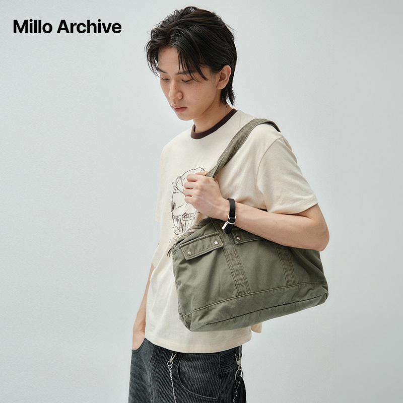 Millo Archive大容量单肩包男棉腋下包高级感百搭旅行包复古
