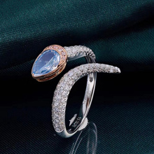 彩钻指环 宝创集0.7克拉天然蓝钻石蛇形戒指18K金镶钻蓝眼灵蛇个性