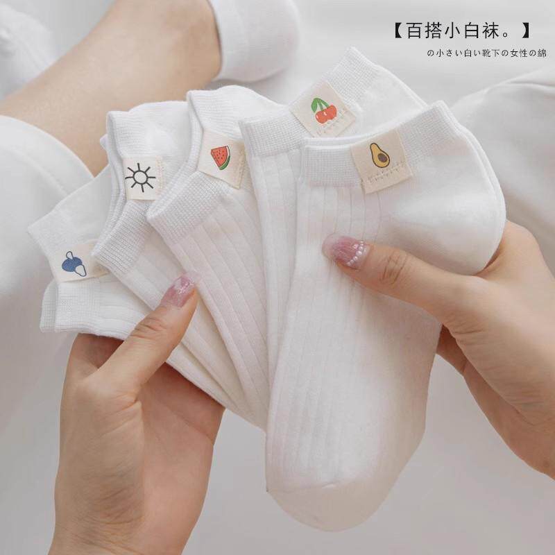 布标白色袜子女短袜ins潮纯棉夏季薄款日系可爱低帮浅口短筒船袜