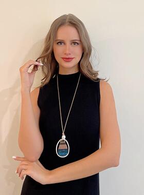 跨境项链欧美流行几何木片拼接毛衣链亚马逊新款女士长款项链