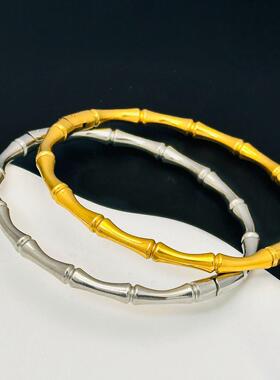 小众竹节手镯女配饰实心开口潮款镀银民族风素圈手环女友520礼物