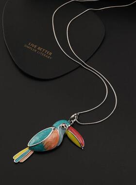 跨境项链欧美流行彩色小鸟毛衣链外贸热销亚马逊新款女士项链