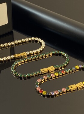 欧美风网红方形彩色锆石手链女轻奢时尚百搭高级感小众设计手环