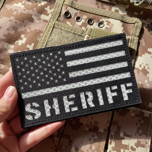 雕刻反光美国治安官魔术贴章 SHERIFF战术背心徽章 3M反光士气章
