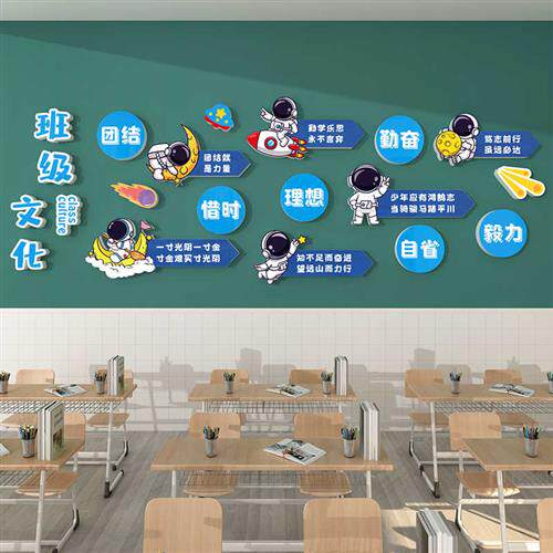 班级文化墙贴教室小学环创宇航天员激励文字标语贴画墙面装饰布置