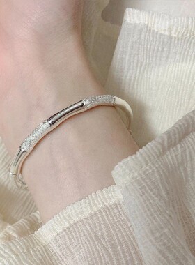 竹节999银手镯女纯银实心足银手链小众镯子送老婆女朋友生日礼物