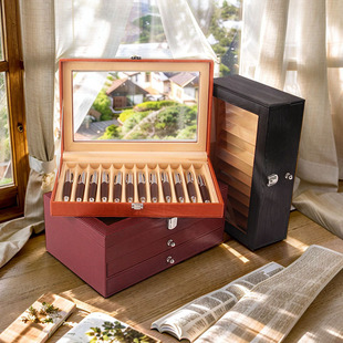 12支23支36支pu皮革天窗笔盒皮制钢笔盒包装盒文具展示收纳盒现货