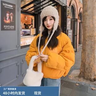 南瓜色灯芯绒短款羽绒服女2025新款冬加厚外套巨好看小个子面包服