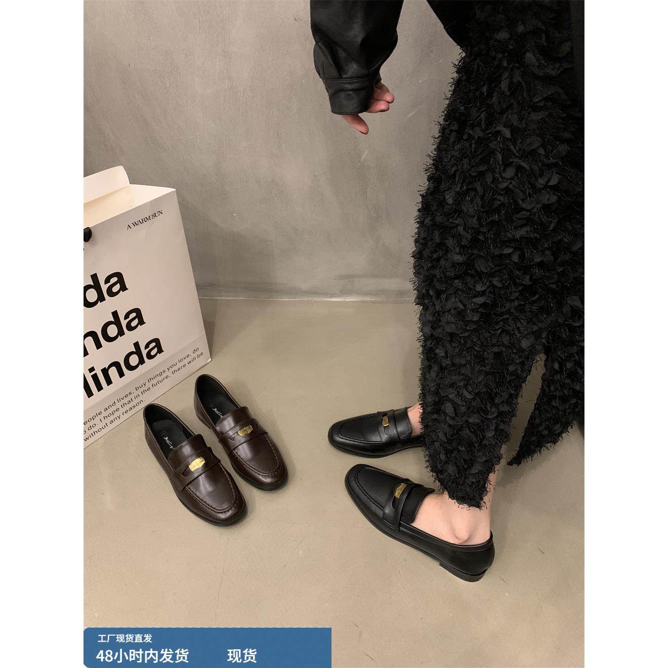 百搭英伦小皮鞋jk鞋低跟女鞋秋冬一脚蹬单鞋复古棕色乐福鞋豆豆鞋