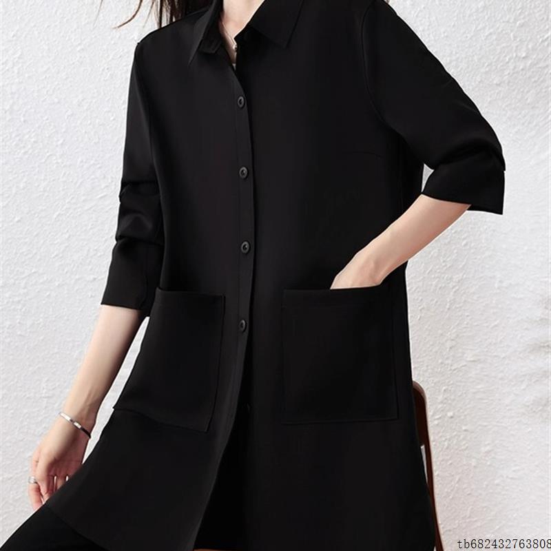 中长款衬衫风衣外套女款秋装2025新款大码宽松洋气遮屁股衬衣上衣