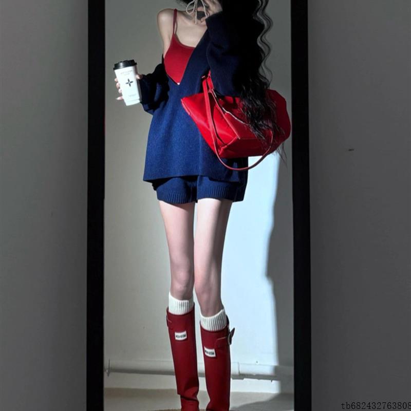 宽松深v领套头毛衣女秋季2024新款长袖针织衫外套慵懒风休闲上衣