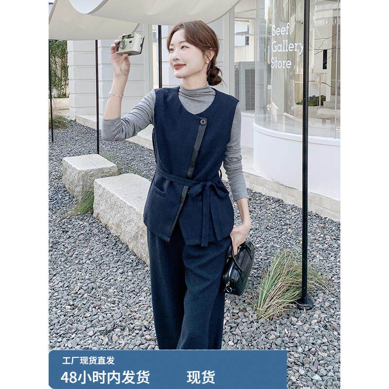 灰色打底西装马甲西裤两件套女春秋2025巨好看高级感韩系chic套装