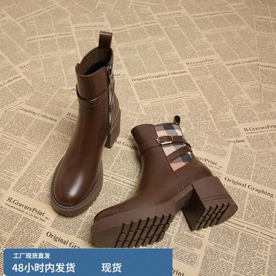 真皮短靴女2025春秋新款马丁靴早秋洋气配裙子的靴子爆款高跟单靴