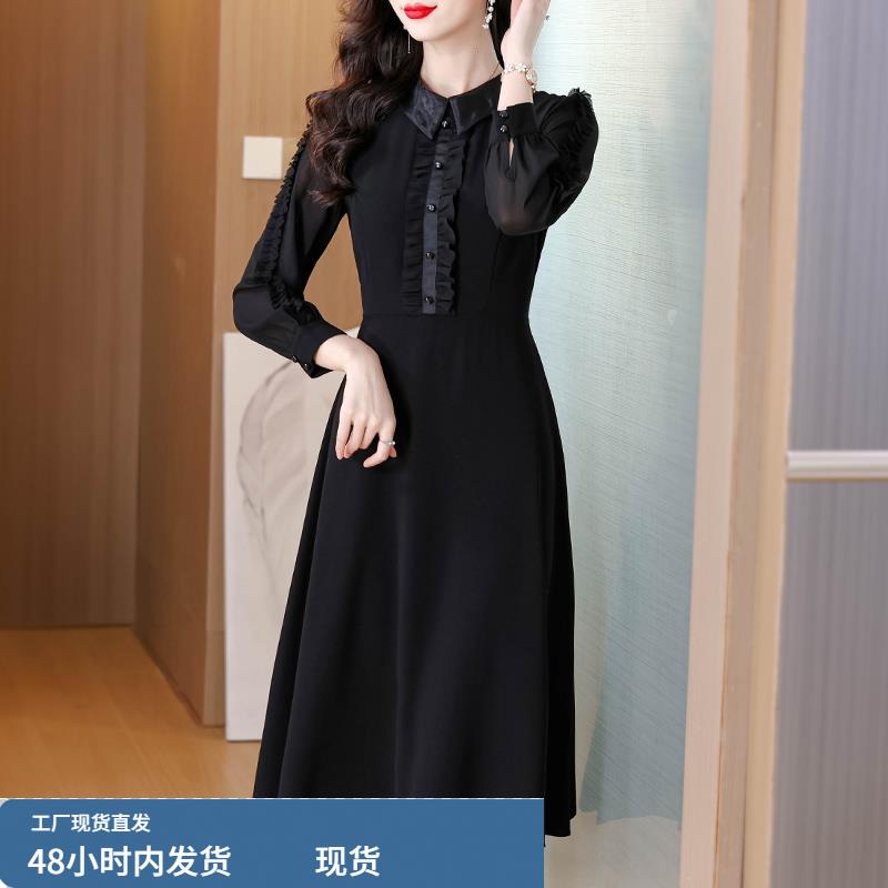 黑色长袖连衣裙2026新款女装时尚洋气时髦40岁妈妈气质春秋款裙子