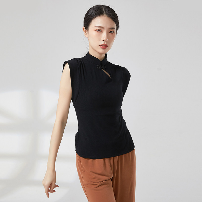 速发古典舞盘扣上衣旗袍领无袖舞蹈服现代舞背心艺考形体服练功服