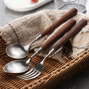 速发不锈钢勺子叉子餐汤家用高档精致吃饭长柄勺子水果具小勺勺汤