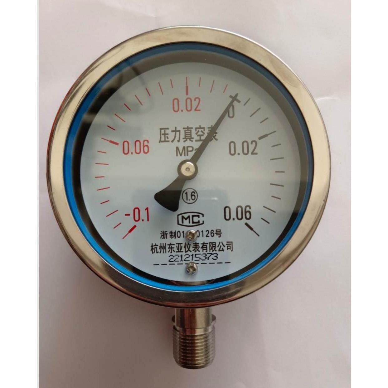 Y100BF杭州东亚不锈钢压力真空表正负压高温腐蚀0.1-0.1/0.15/0.3