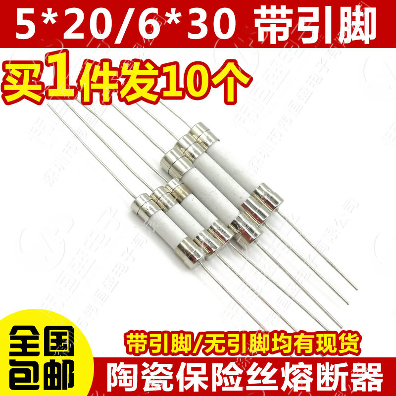 带引脚陶瓷保险丝  5*20/6*30MM 熔断器 250V  1A2A3A5A8A10A-30A