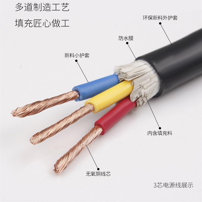 国标铜芯电线家用rvv电源线2芯3芯4芯C075 1.5平方2.5护套线电缆