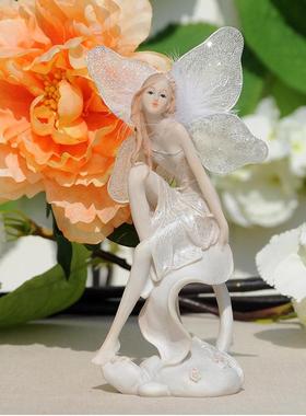 爆款结婚礼物欧式白色天使坐姿花仙子摆件树脂工艺品朋友生日创意