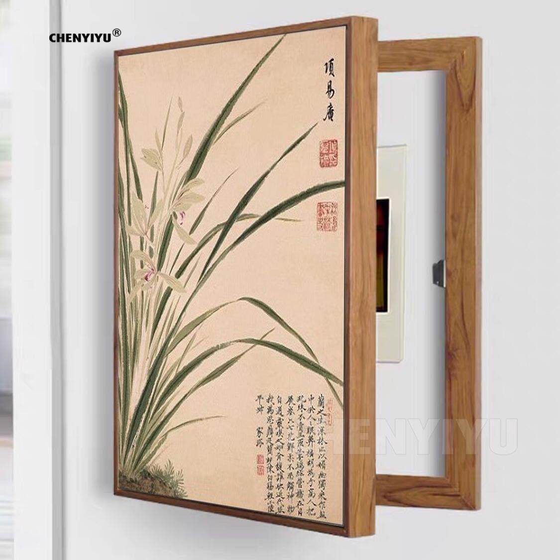 定做定制消防栓箱装饰画开门翻盖挂画电箱成品画有框画木色框兰花