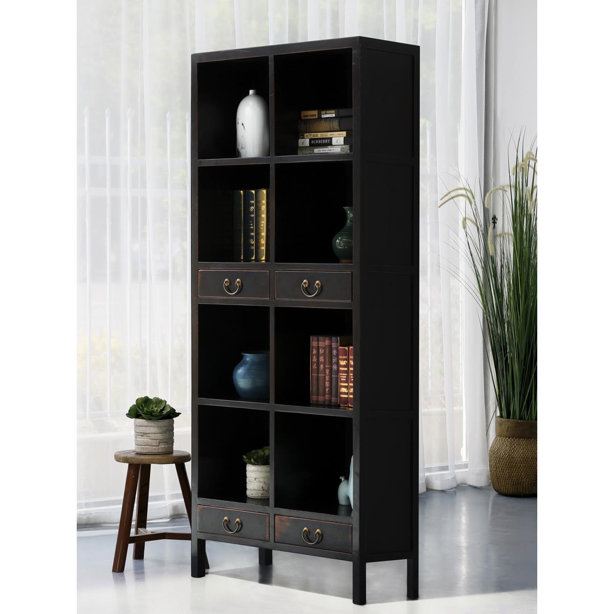 新中式落地博古架书架置物架创意储物书柜实木覆古做旧书橱展示架