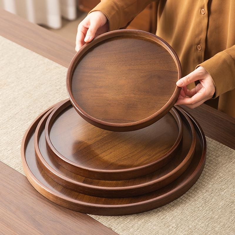 围炉煮茶实木托盘圆形茶盘餐盘咖啡厅甜品盘收纳盘蛋糕盘点心盘