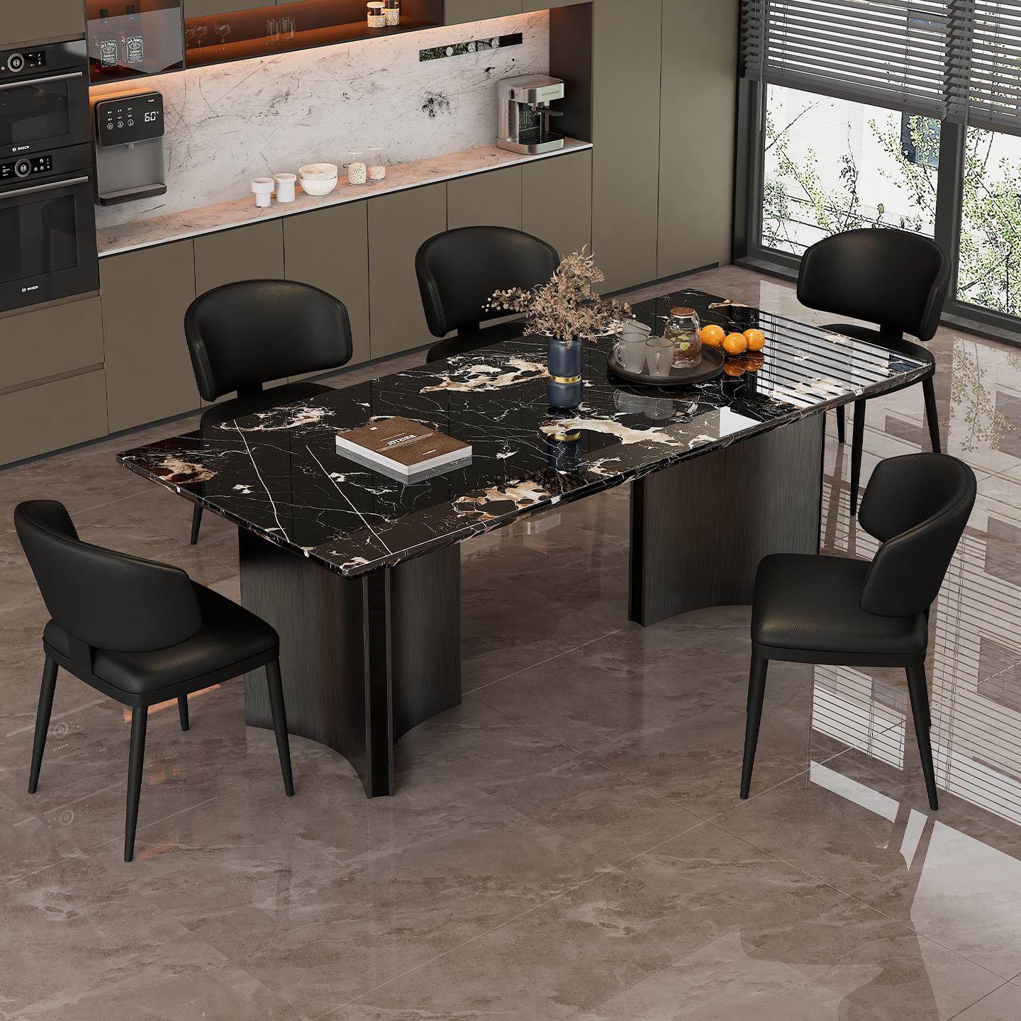 轻奢高级感大理石餐桌现代简约长方形家用餐桌椅子小户型吃饭桌子