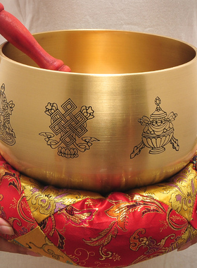 黄铜日式精品八吉祥铜磬佛音碗钵法器I磬碗垫子引磬长柄引庆铜庆
