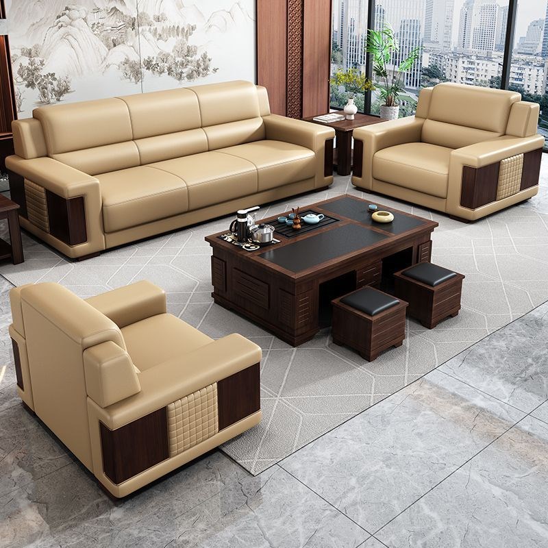 新中式办公沙发商务接待会客区总经理办公室洽谈S沙发茶几组合套