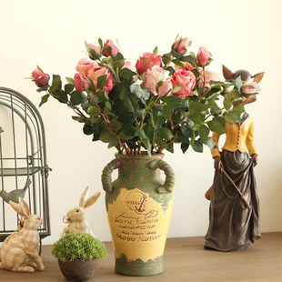 美式乡村高档h手工陶瓷装饰花瓶摆件家居婚庆复古彩釉鸟纹储物罐